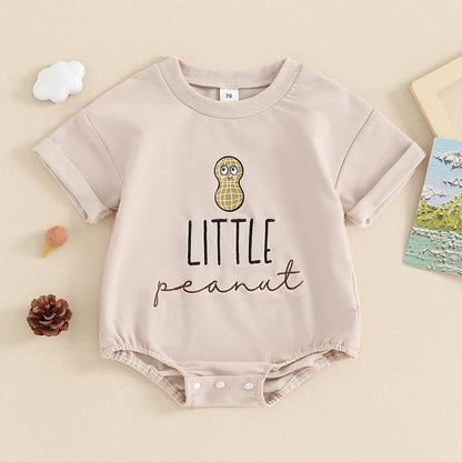 Lioraitiin 0-18M Summer Baby Boys Romper Letter Cartoon Peanut Pattern Short Sleeve Jumpsuits Casual Clothes