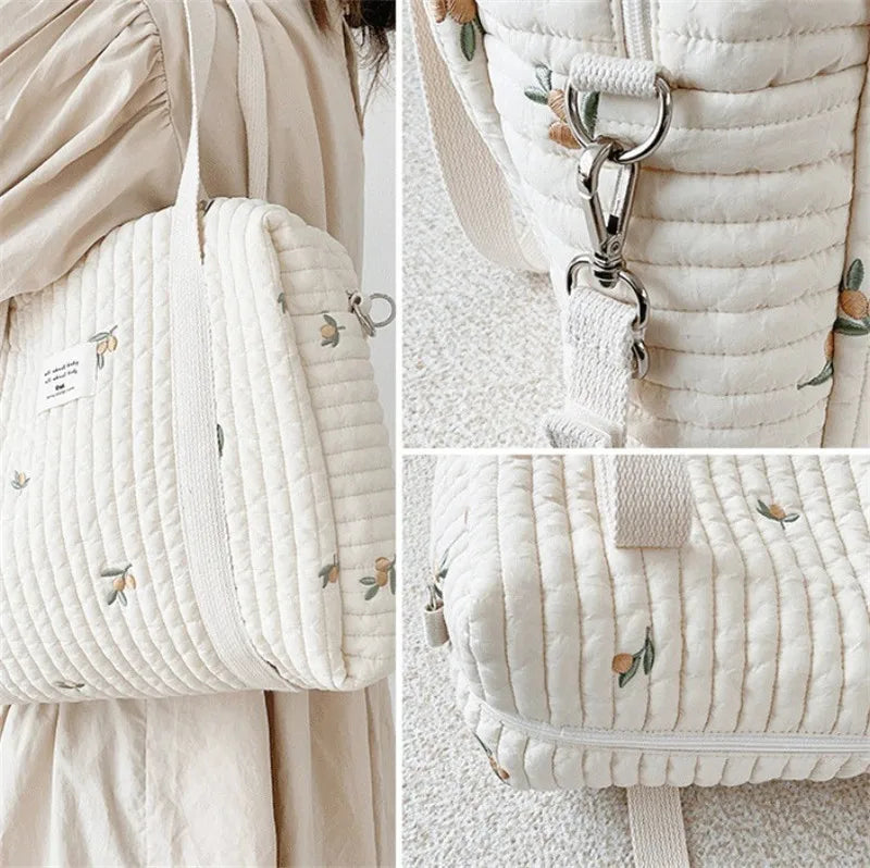 Newborn Baby Care Diaper Bag Mummy Shoulder Bag Embroidery Quilted Stroller Diaper Storage Organizer Large Handbags