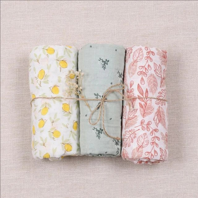 Elinfant 3PCS 100% Cotton Muslin Swaddle Blanket, Stroller Cover Nursing Cover,Baby Sleeping Quilt For Summer