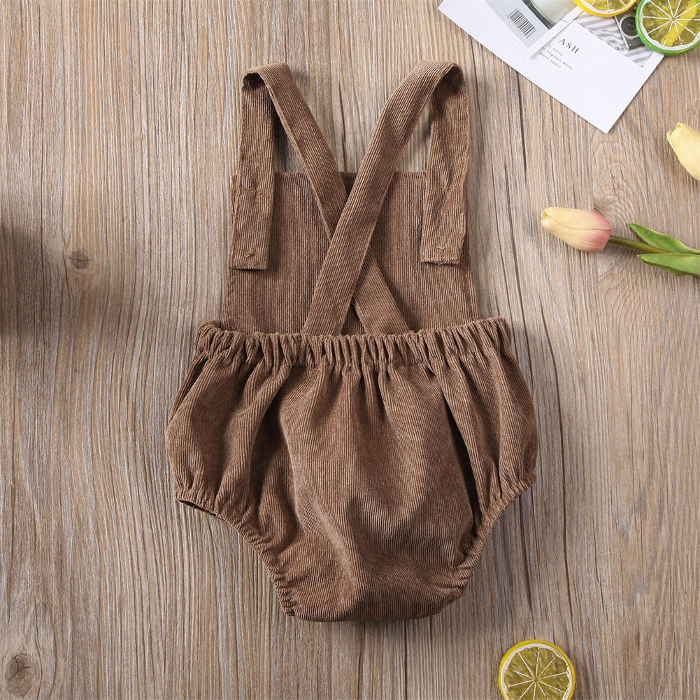 0-24M Cute Baby Romper Boys Girls Solid Color Corduroy Sleeveless Square Neck Romper Jumpsuits Baby Kids Overalls Clothing 2023