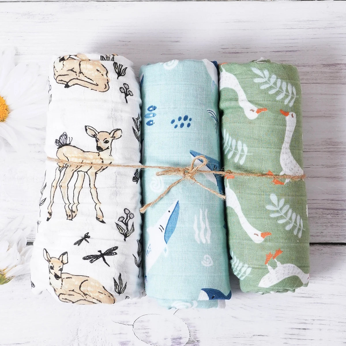 Elinfant 3PCS 100% Cotton Muslin Swaddle Blanket, Stroller Cover Nursing Cover,Baby Sleeping Quilt For Summer