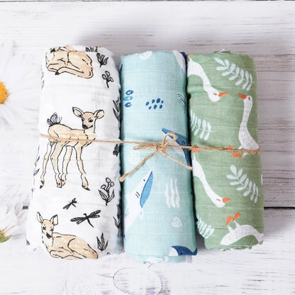 Elinfant 3PCS 100% Cotton Muslin Swaddle Blanket, Stroller Cover Nursing Cover,Baby Sleeping Quilt For Summer