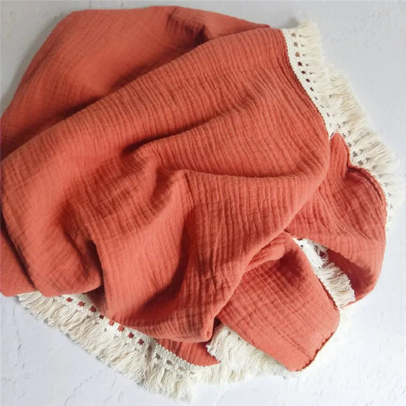 Cotton Muslin Swaddle Blankets for Newborn Baby Tassel Receiving Blanket New Born Swaddle Wrap Infant Sleeping Quilt Bed Cover