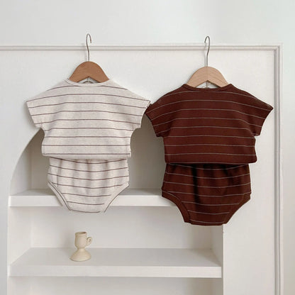 Summer Kids Baby Boys Girls Short Sleeve Stripe T-shirt + Shorts Clothing Sets Infant Baby Girls Boys Children's Clothes Suit