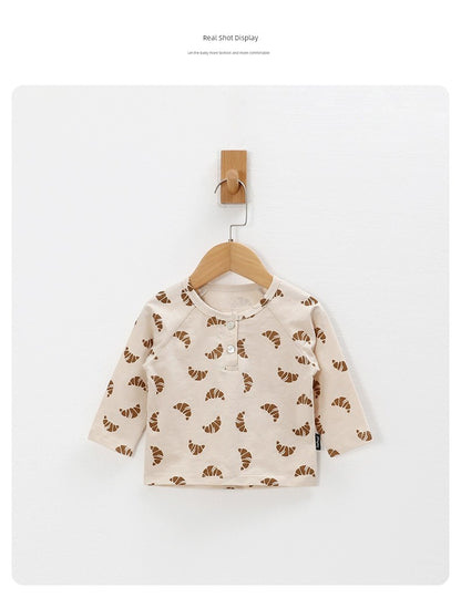 Tinyclvb Early Autumn Long Sleeves Slub Cotton Pullover Tops