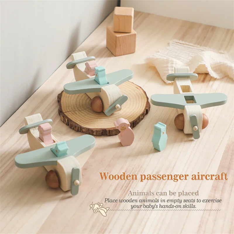 Baby Wooden Montessori Toys Beech Wooden Plane Blocks Teether Glass Marbles Educational Toys Child Teethering Play Gym Baby Gift