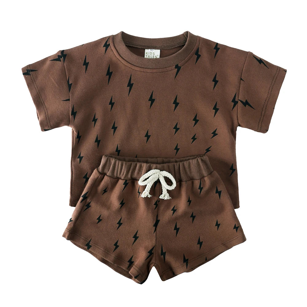 100% Cotton Kids Clothes Sets for 1-8 Years Boys Girls Suit Full Print Soft Top+Shorts Baby Outfit Sets for Children Clothing