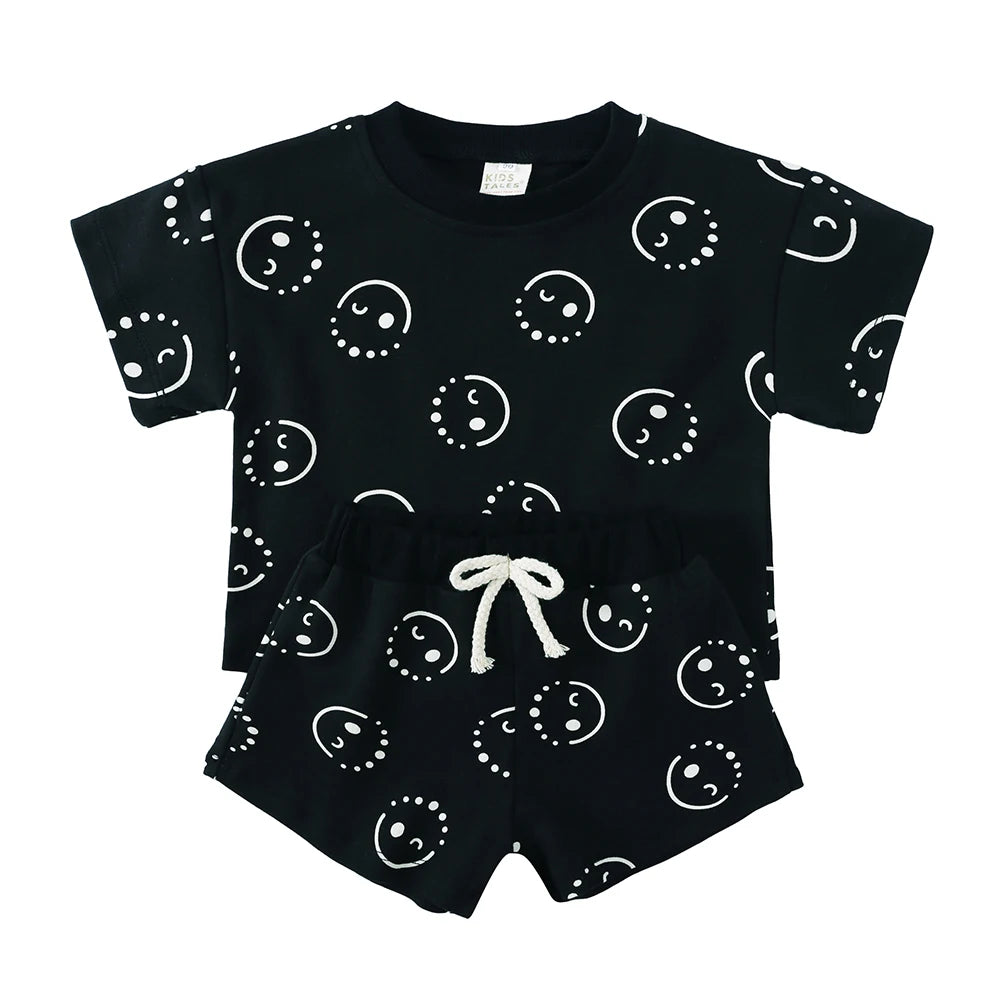 100% Cotton Kids Clothes Sets for 1-8 Years Boys Girls Suit Full Print Soft Top+Shorts Baby Outfit Sets for Children Clothing