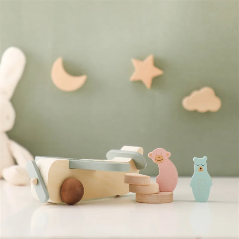 Baby Wooden Montessori Toys Beech Wooden Plane Blocks Teether Glass Marbles Educational Toys Child Teethering Play Gym Baby Gift