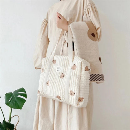 Newborn Baby Care Diaper Bag Mummy Shoulder Bag Embroidery Quilted Stroller Diaper Storage Organizer Large Handbags