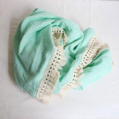 Cotton Muslin Swaddle Blankets for Newborn Baby Tassel Receiving Blanket New Born Swaddle Wrap Infant Sleeping Quilt Bed Cover