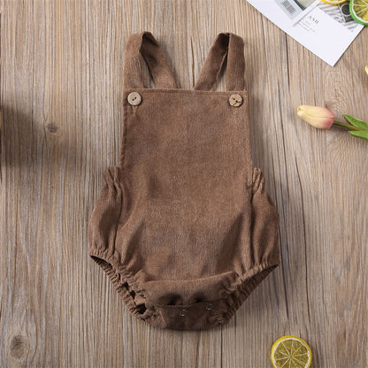 0-24M Cute Baby Romper Boys Girls Solid Color Corduroy Sleeveless Square Neck Romper Jumpsuits Baby Kids Overalls Clothing 2023
