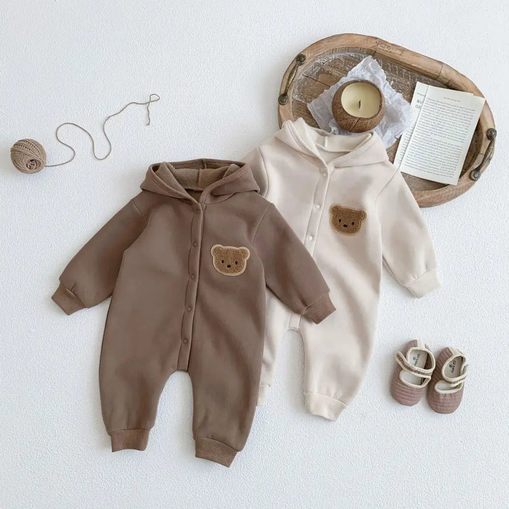 Winter Warm Newborn Baby Clothes Boys Cotton Babies Romper Cartoon Bear Long Sleeve Hooded Girl Bodysuit for 0-24M Clothing