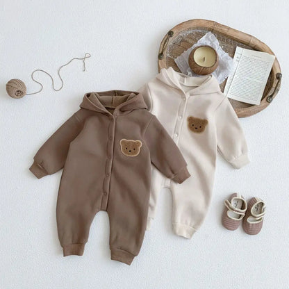 Winter Warm Newborn Baby Clothes Boys Cotton Babies Romper Cartoon Bear Long Sleeve Hooded Girl Bodysuit for 0-24M Clothing