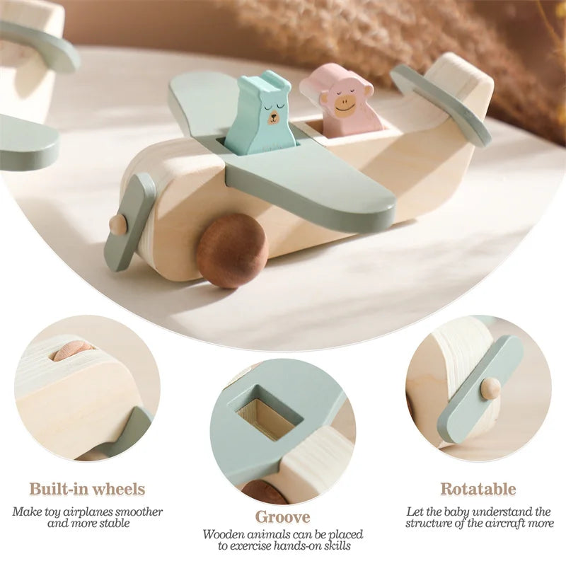 Baby Wooden Montessori Toys Beech Wooden Plane Blocks Teether Glass Marbles Educational Toys Child Teethering Play Gym Baby Gift
