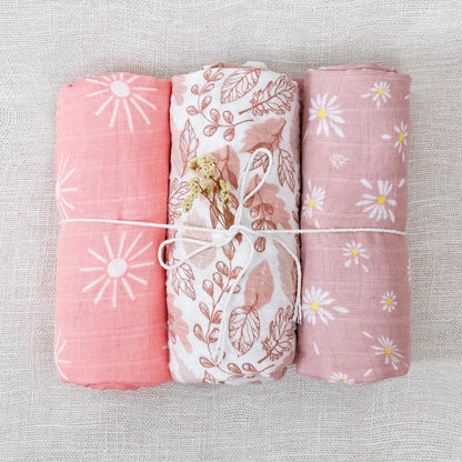 Elinfant 3PCS 100% Cotton Muslin Swaddle Blanket, Stroller Cover Nursing Cover,Baby Sleeping Quilt For Summer