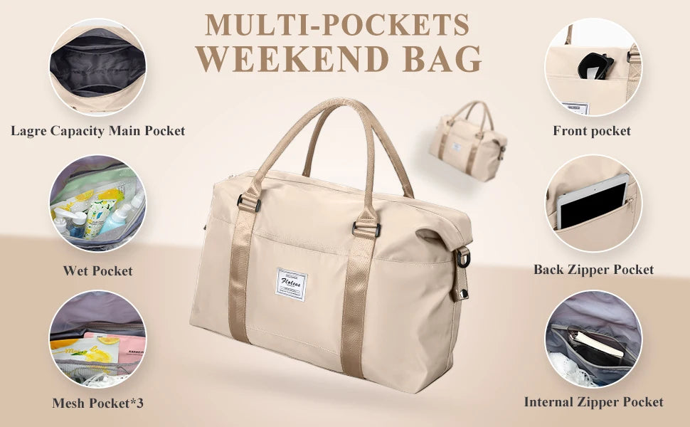 Travel Duffel Bag, Sports Tote Gym Bag, Shoulder Weekender Overnight Bags for Women with Trolley Sleeve, Foldable Carry on Bag