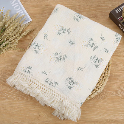 Cotton Muslin Swaddle Blankets for Newborn Baby Tassel Receiving Blanket New Born Swaddle Wrap Infant Sleeping Quilt Bed Cover