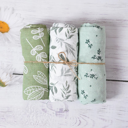 Elinfant 3PCS 100% Cotton Muslin Swaddle Blanket, Stroller Cover Nursing Cover,Baby Sleeping Quilt For Summer