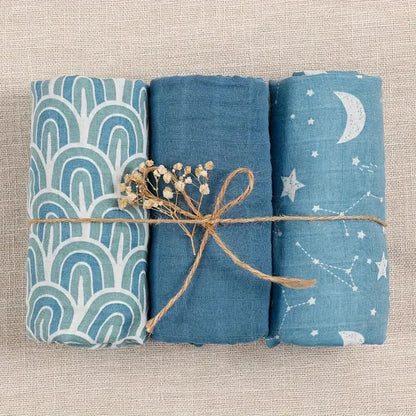 Elinfant 3PCS 100% Cotton Muslin Swaddle Blanket, Stroller Cover Nursing Cover,Baby Sleeping Quilt For Summer