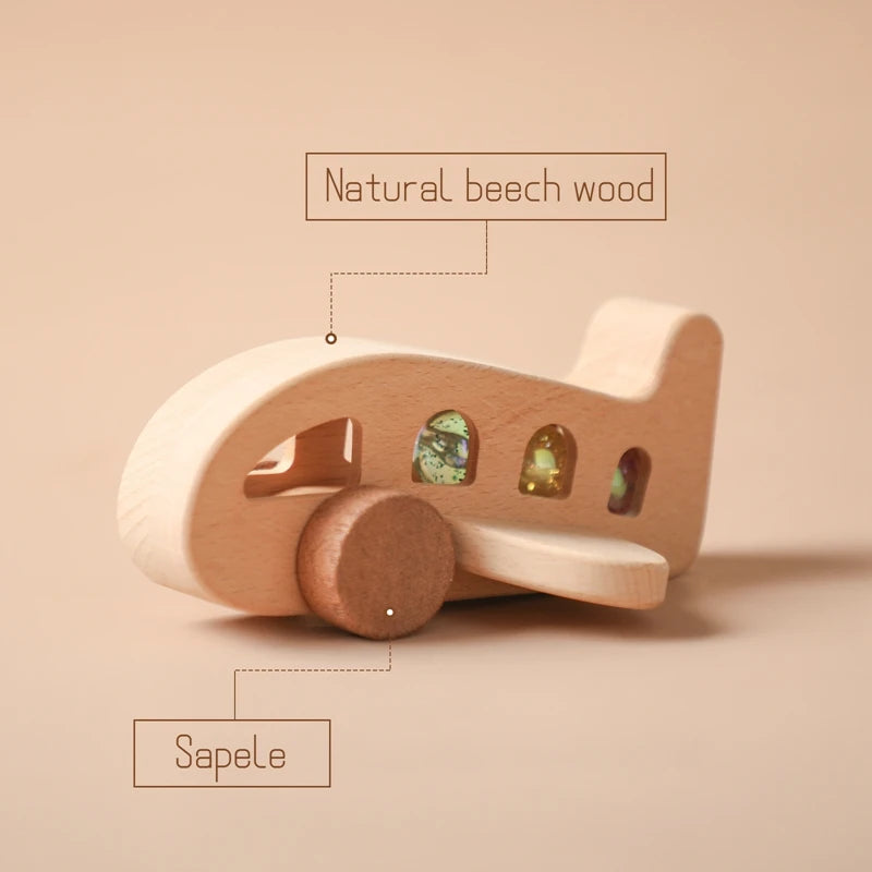Baby Wooden Montessori Toys Beech Wooden Plane Blocks Teether Glass Marbles Educational Toys Child Teethering Play Gym Baby Gift