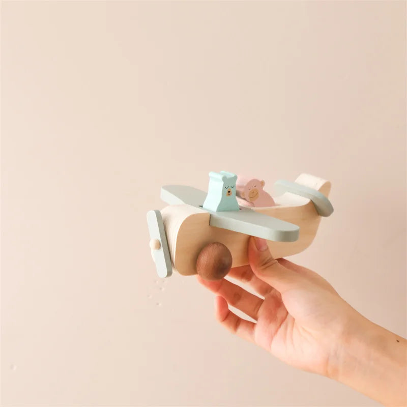 Baby Wooden Montessori Toys Beech Wooden Plane Blocks Teether Glass Marbles Educational Toys Child Teethering Play Gym Baby Gift