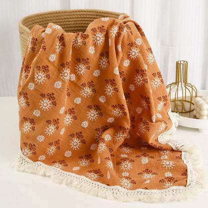 Cotton Muslin Swaddle Blankets for Newborn Baby Tassel Receiving Blanket New Born Swaddle Wrap Infant Sleeping Quilt Bed Cover