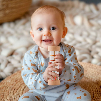 Montessori Baby Rain Stick Rainbow Hourglass Rain Music Rattle Baby Educational Toy Colorful Montessori Sensory Toys for Kids
