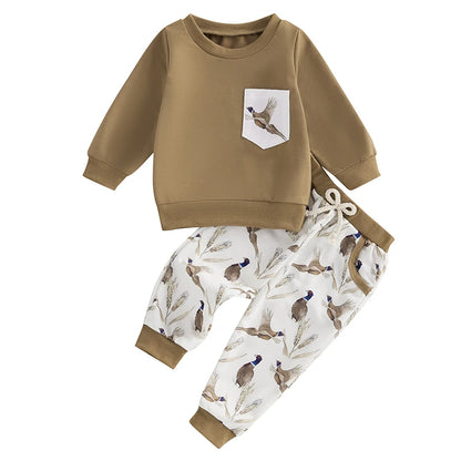 Lioraitiin Baby Boy Girl Outfits Wild Goose Print Pullover Sweatshirt Elastic Waist Pants with Pockets Clothes Set