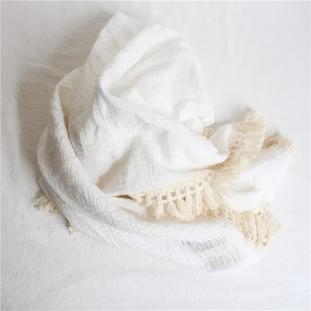 Cotton Muslin Swaddle Blankets for Newborn Baby Tassel Receiving Blanket New Born Swaddle Wrap Infant Sleeping Quilt Bed Cover