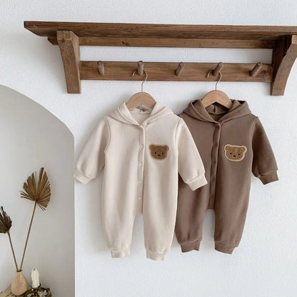 Winter Warm Newborn Baby Clothes Boys Cotton Babies Romper Cartoon Bear Long Sleeve Hooded Girl Bodysuit for 0-24M Clothing