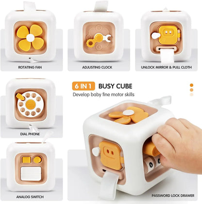 6 in 1 Busy Cube Sensory Toy Montessori Toys for 1 2 3 Year Old Boys Girls Learning Fine Motor Skill  Busy Board Baby Travel Toy
