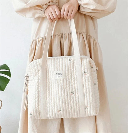 Newborn Baby Care Diaper Bag Mummy Shoulder Bag Embroidery Quilted Stroller Diaper Storage Organizer Large Handbags