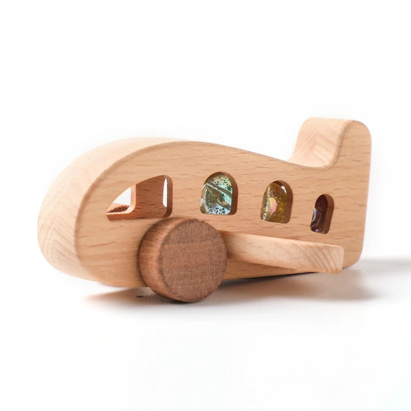 Baby Wooden Montessori Toys Beech Wooden Plane Blocks Teether Glass Marbles Educational Toys Child Teethering Play Gym Baby Gift